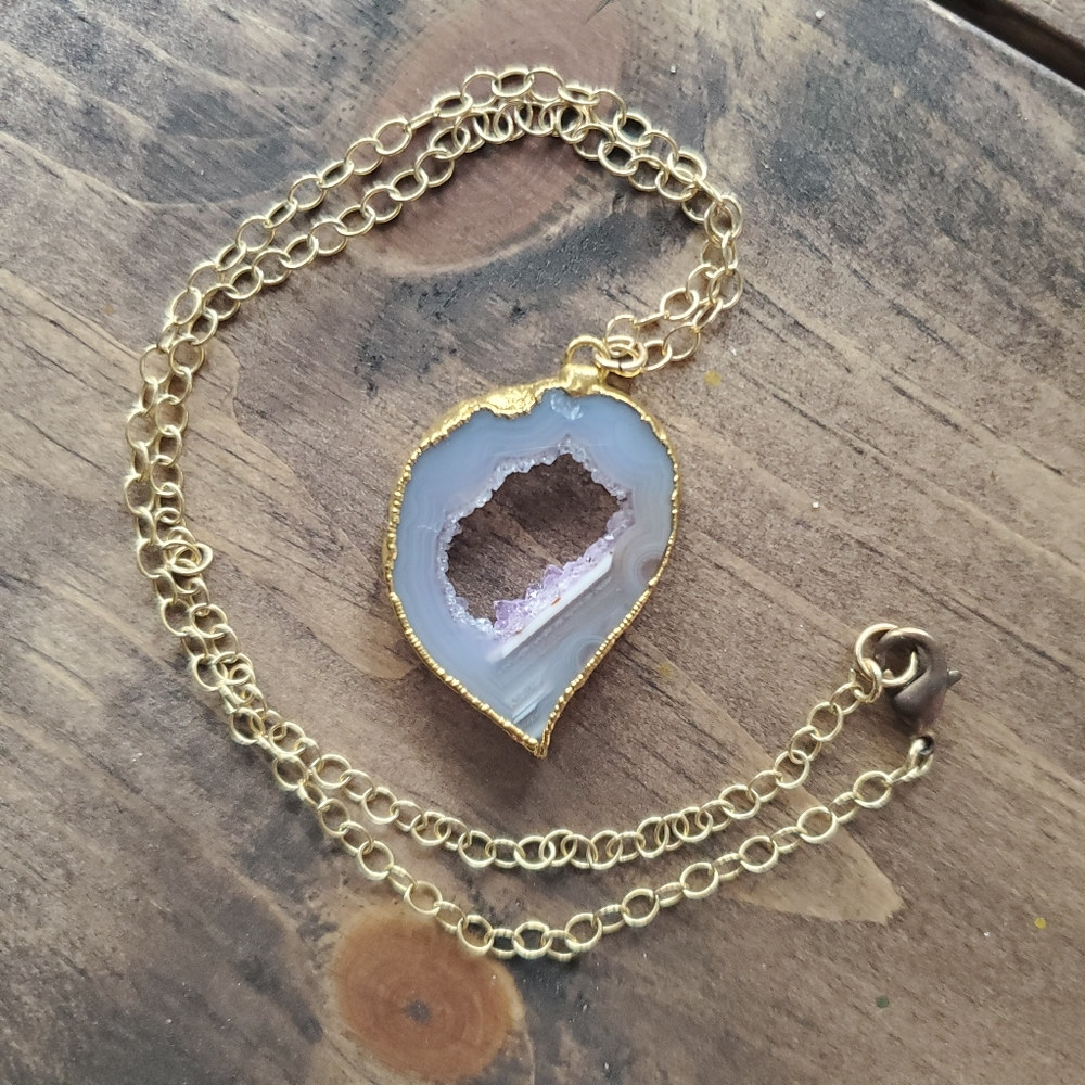 GONE TODAY! Gold Amethyst Agate Geode Crystal Slice Necklace